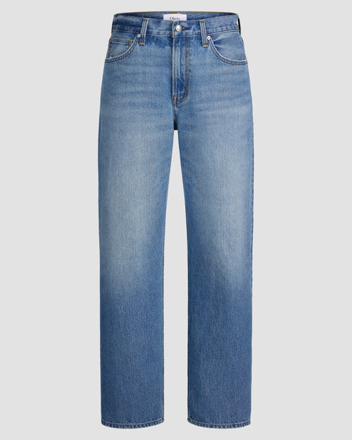 Oketo Cut 101 Straight Jean, a Mid-rise, straight-leg Japanese denim jean in light indigo with thigh and knee fading, visible stitching, five pockets, and clean hems.
