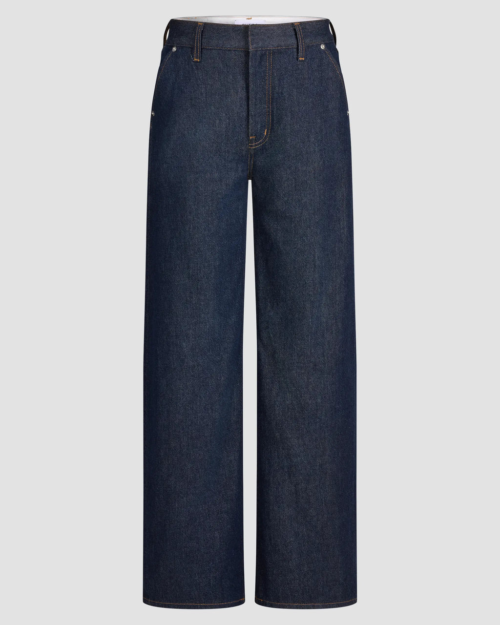 Mid-rise, wide-leg Japanese denim jeans in deep indigo rinse, slant cut pockets, zip fly finish.